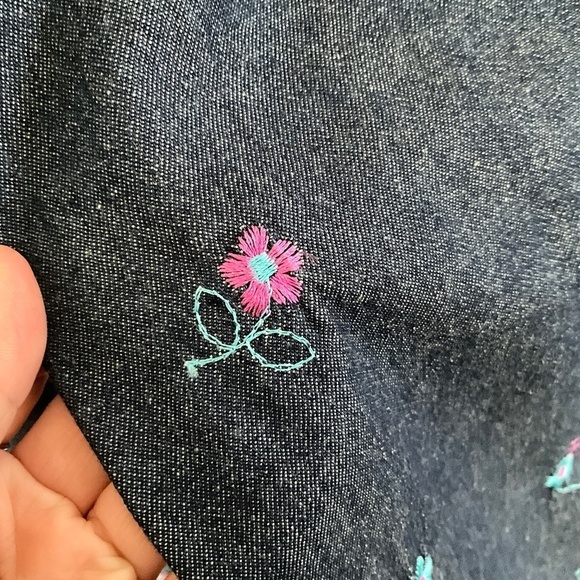 Vintage Handmade Maxi skirt Floral daisies Embroideries Dark wash Denim XS - Picture 7 of 8